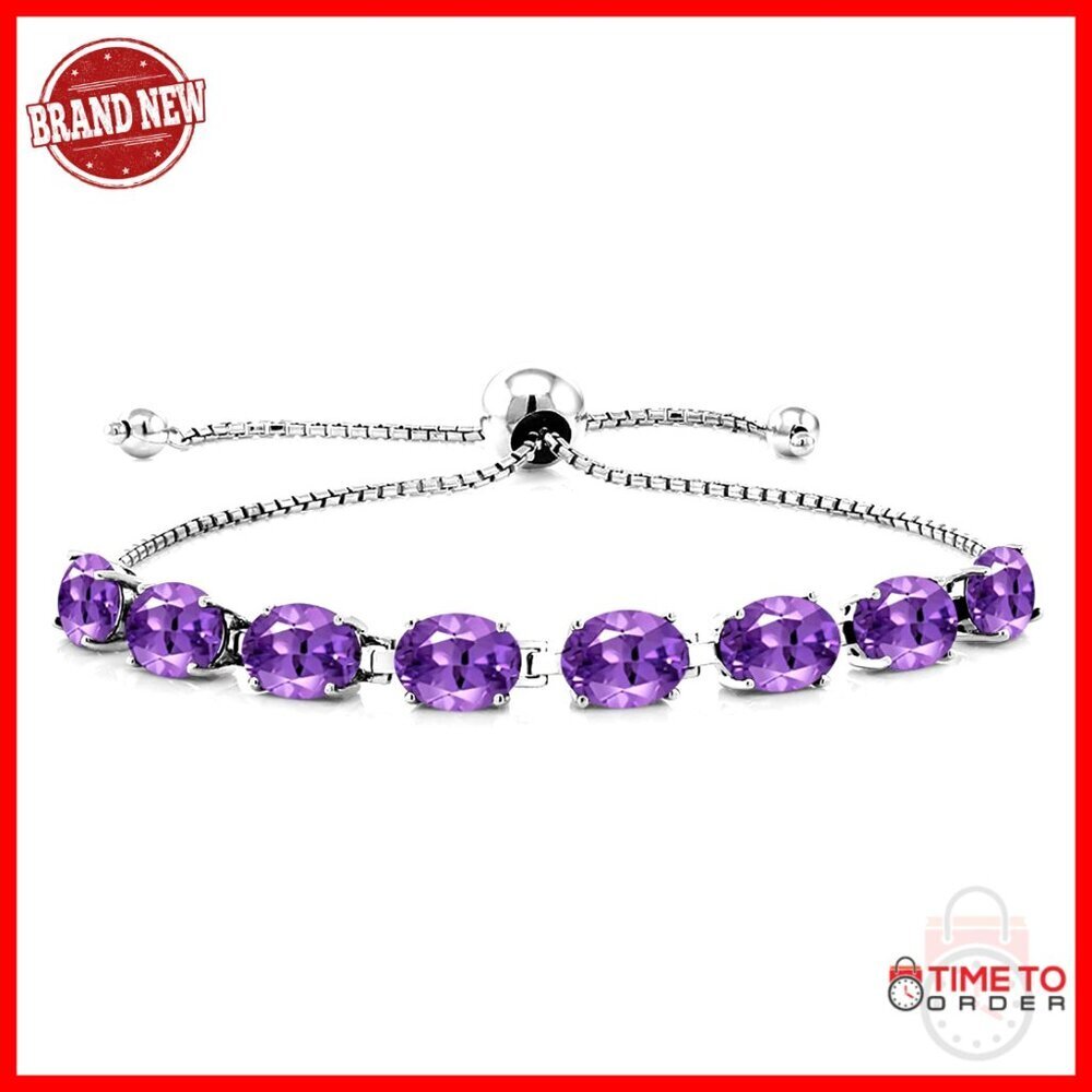 Sterling Silver Adjustable Bolo Tennis Bracelet with 8 Gemstones